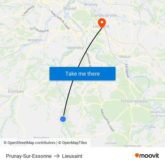 Prunay-Sur-Essonne to Lieusaint map