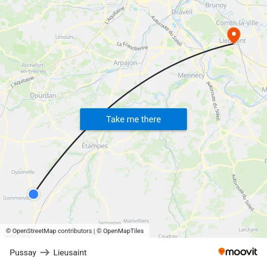 Pussay to Lieusaint map