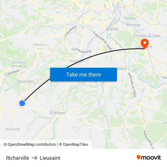 Richarville to Lieusaint map