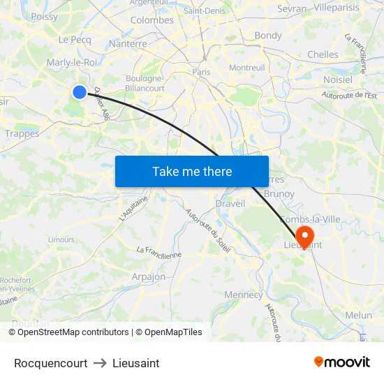 Rocquencourt to Lieusaint map