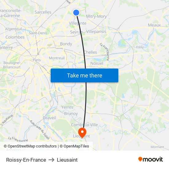 Roissy-En-France to Lieusaint map
