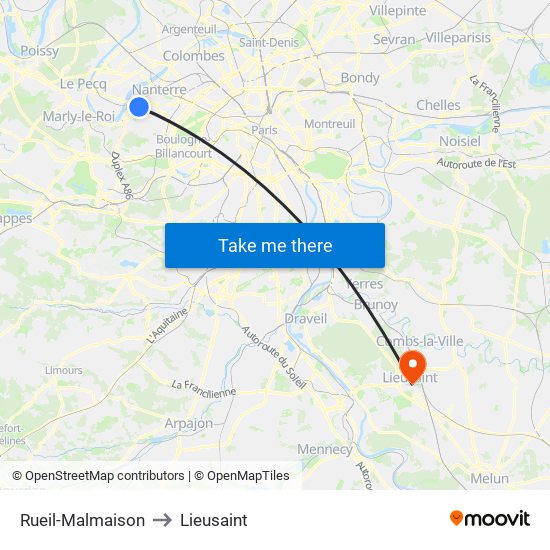 Rueil-Malmaison to Lieusaint map