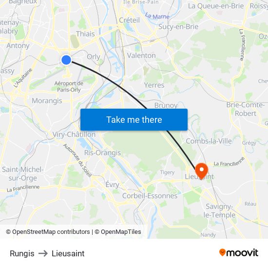 Rungis to Lieusaint map
