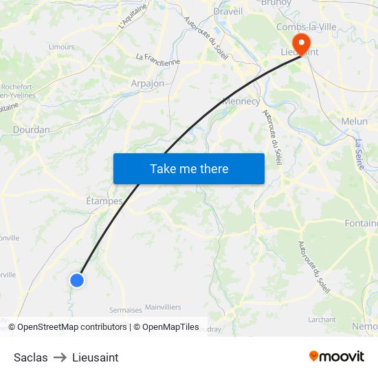 Saclas to Lieusaint map