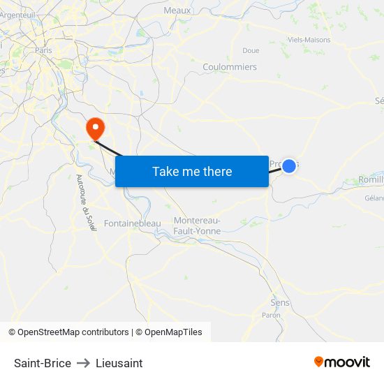 Saint-Brice to Lieusaint map
