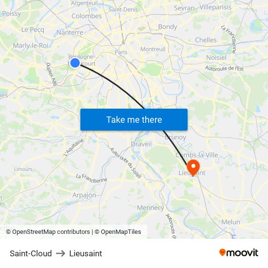 Saint-Cloud to Lieusaint map