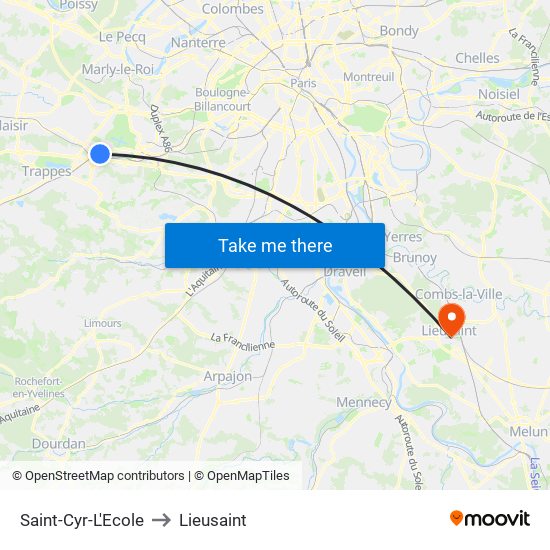 Saint-Cyr-L'Ecole to Lieusaint map
