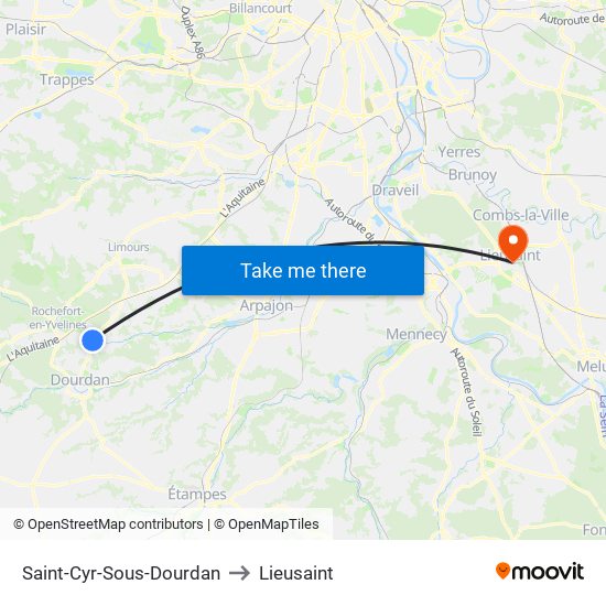 Saint-Cyr-Sous-Dourdan to Lieusaint map