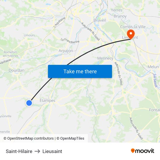 Saint-Hilaire to Lieusaint map
