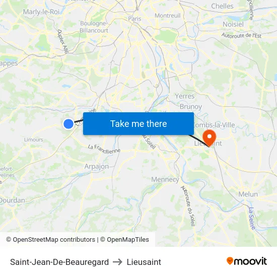 Saint-Jean-De-Beauregard to Lieusaint map