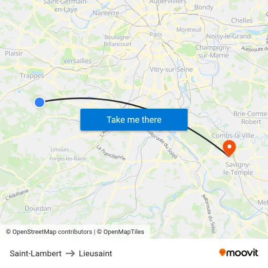 Saint-Lambert to Lieusaint map