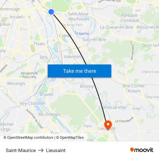 Saint-Maurice to Lieusaint map