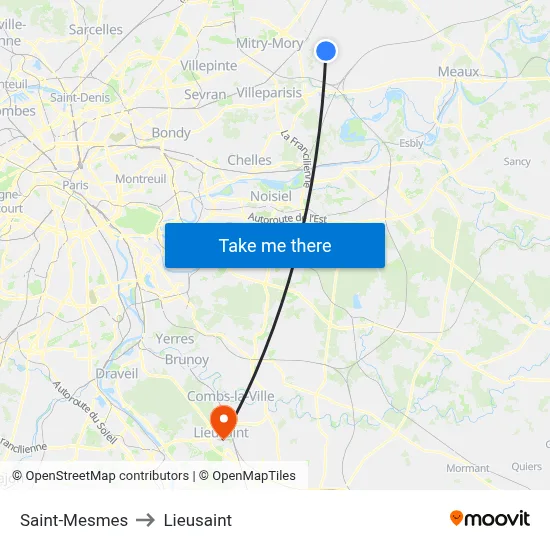 Saint-Mesmes to Lieusaint map