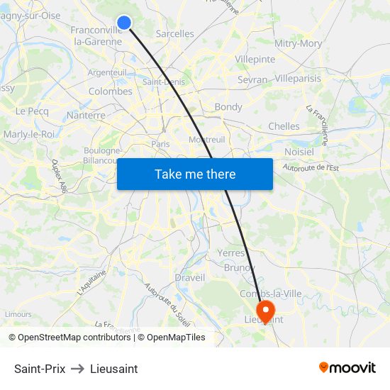 Saint-Prix to Lieusaint map