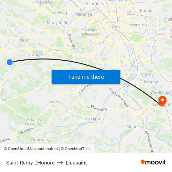 Saint-Remy-L'Honore to Lieusaint map