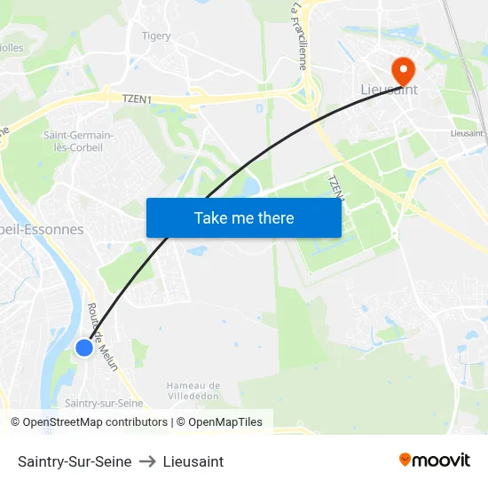Saintry-Sur-Seine to Lieusaint map