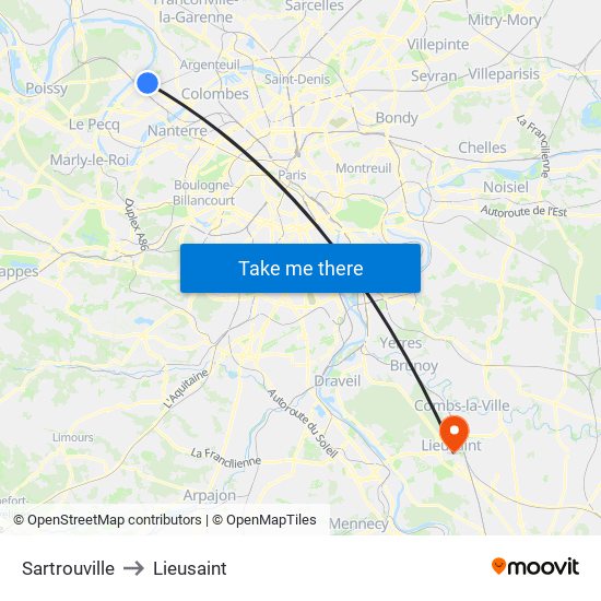 Sartrouville to Lieusaint map