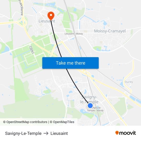 Savigny-Le-Temple to Lieusaint map