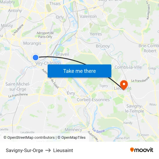 Savigny-Sur-Orge to Lieusaint map