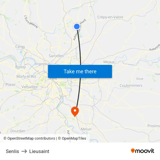 Senlis to Lieusaint map