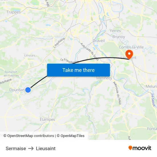 Sermaise to Lieusaint map