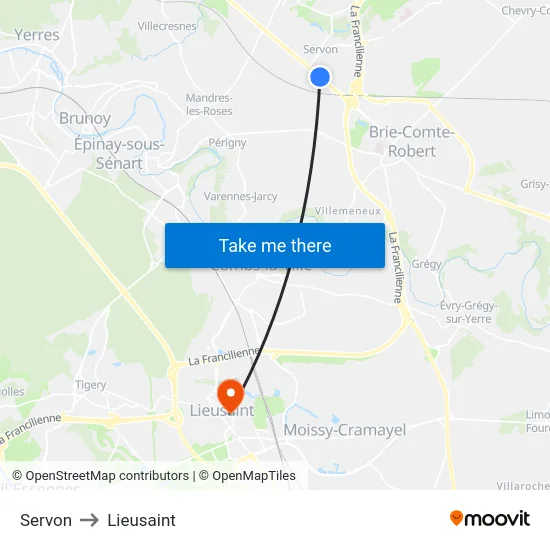 Servon to Lieusaint map