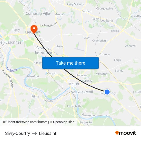 Sivry-Courtry to Lieusaint map