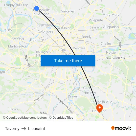 Taverny to Lieusaint map