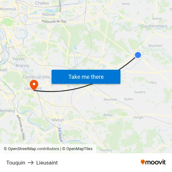 Touquin to Lieusaint map