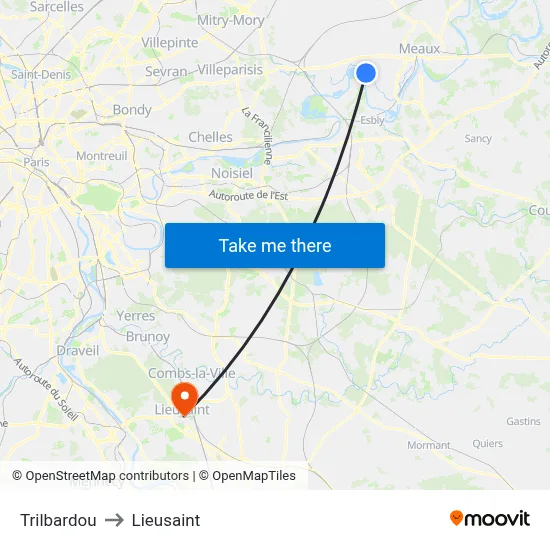 Trilbardou to Lieusaint map