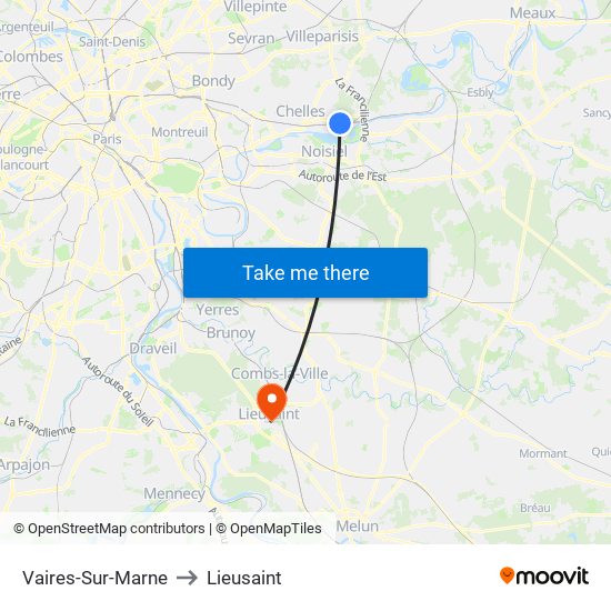 Vaires-Sur-Marne to Lieusaint map