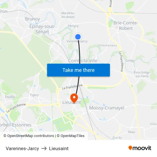 Varennes-Jarcy to Lieusaint map