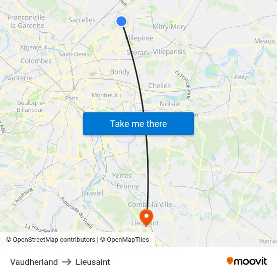 Vaudherland to Lieusaint map