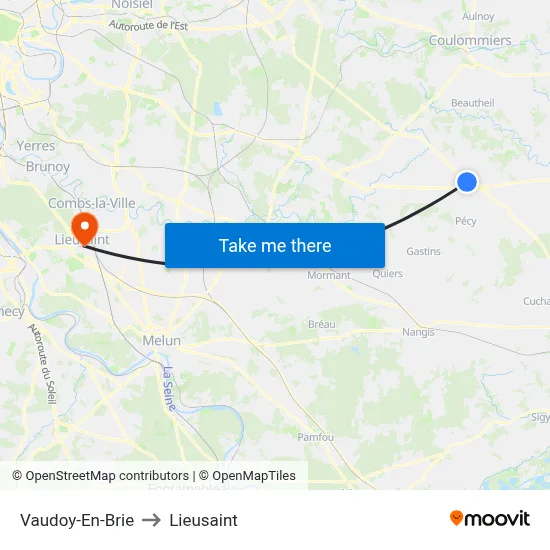 Vaudoy-En-Brie to Lieusaint map