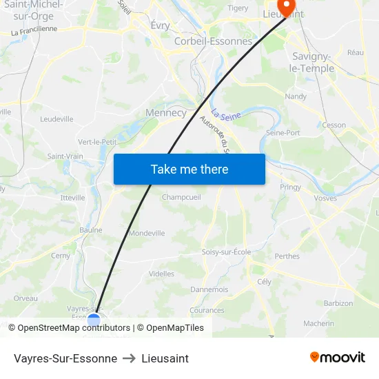 Vayres-Sur-Essonne to Lieusaint map