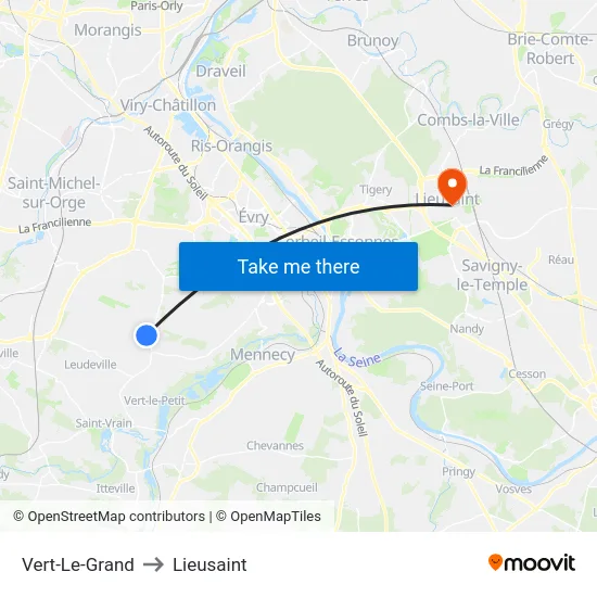 Vert-Le-Grand to Lieusaint map
