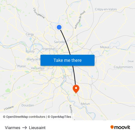 Viarmes to Lieusaint map