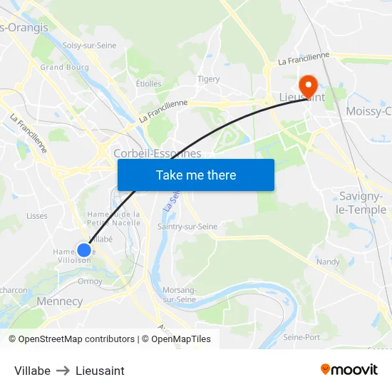 Villabe to Lieusaint map