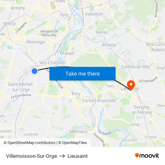 Villemoisson-Sur-Orge to Lieusaint map