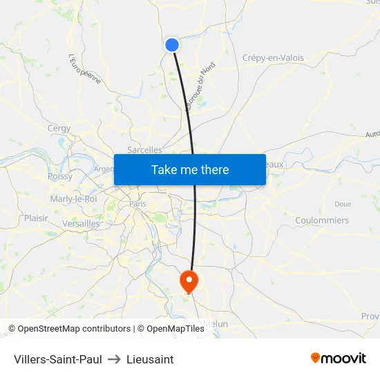 Villers-Saint-Paul to Lieusaint map