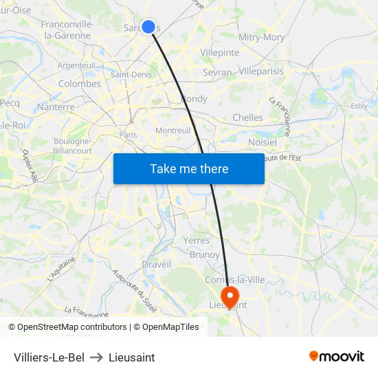 Villiers-Le-Bel to Lieusaint map
