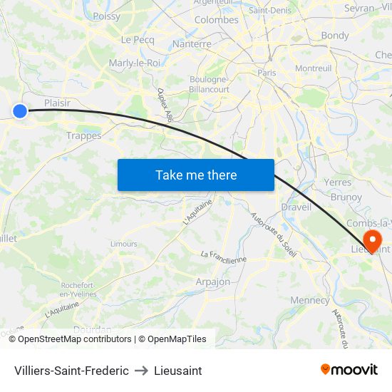 Villiers-Saint-Frederic to Lieusaint map
