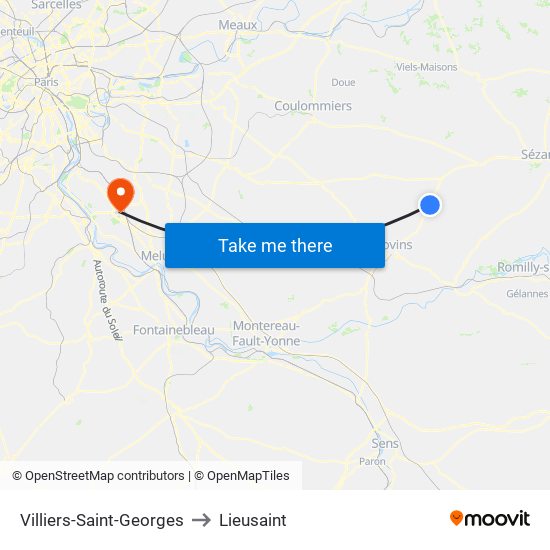 Villiers-Saint-Georges to Lieusaint map