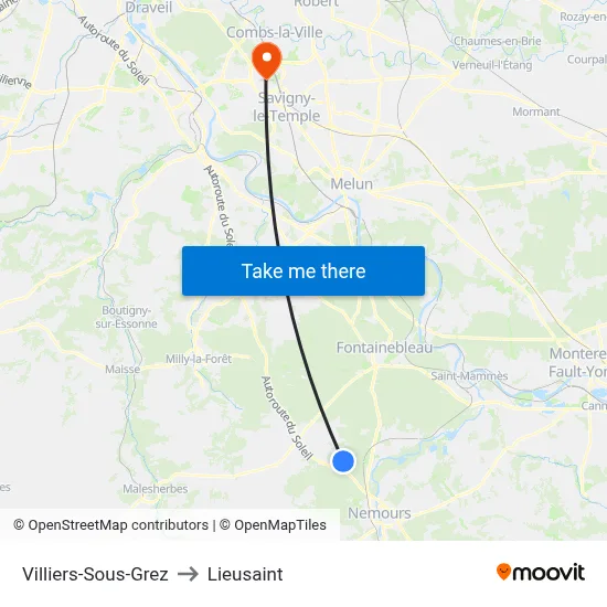 Villiers-Sous-Grez to Lieusaint map