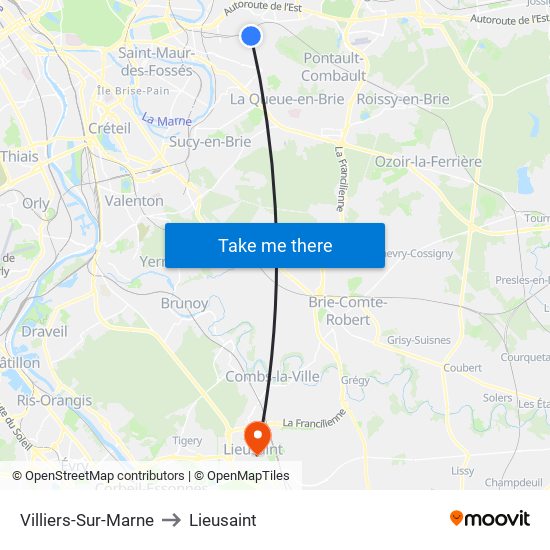 Villiers-Sur-Marne to Lieusaint map
