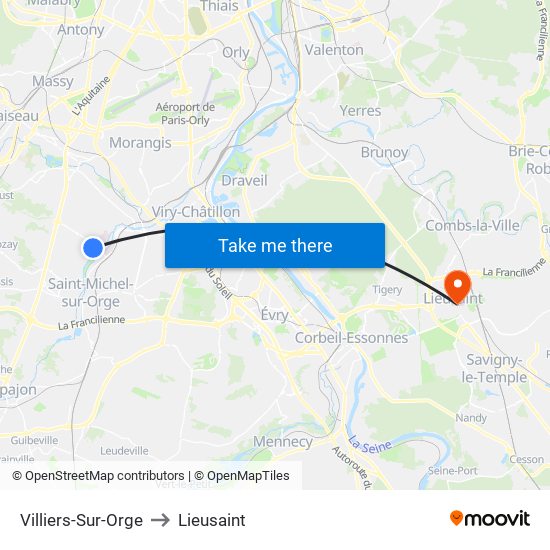 Villiers-Sur-Orge to Lieusaint map