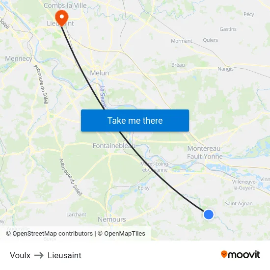 Voulx to Lieusaint map