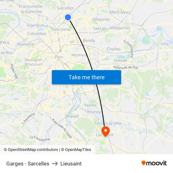 Garges - Sarcelles to Lieusaint map