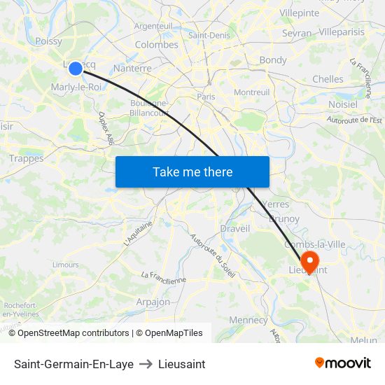 Saint-Germain-En-Laye to Lieusaint map