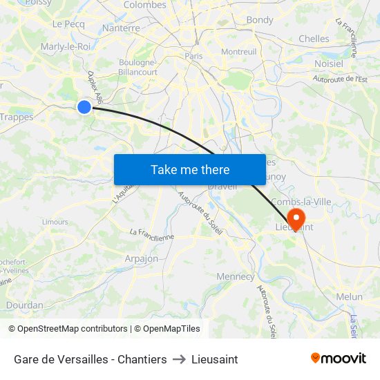 Gare de Versailles - Chantiers to Lieusaint map